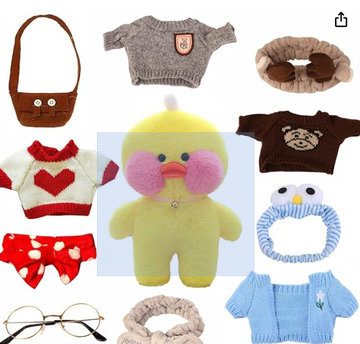 Yellow Duck Stuffed Animal Clothes 10 Accessories, 12in Duck Plush Kawaii Stuffed Animal Toy with Glasses, Large Cute Plushies Super Soft Plush, Softest Valentine Birthday Plush Toy for Girls Children